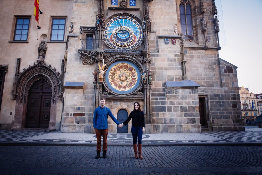 Prague Engagement Photoshoot Astronomical Clock